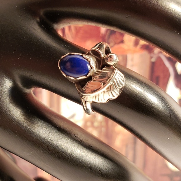 Vintage 1970s Lapis Sterling Silver Ring - Picture 1 of 5